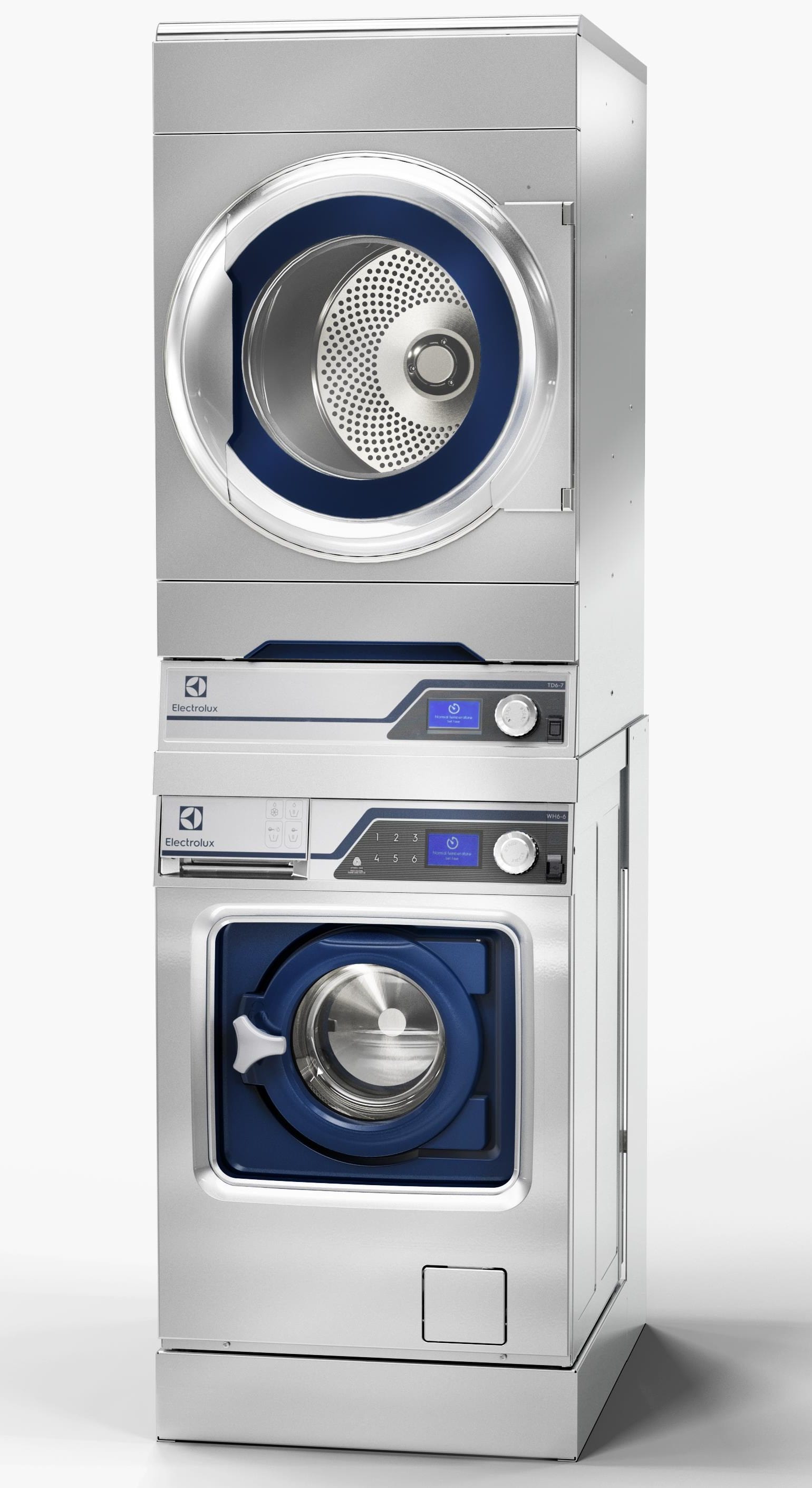 Line 6000_Perfect couple_Stacked_Side_300dpi machine à laver 6 kg et sèche-linge 7 kg professionnels