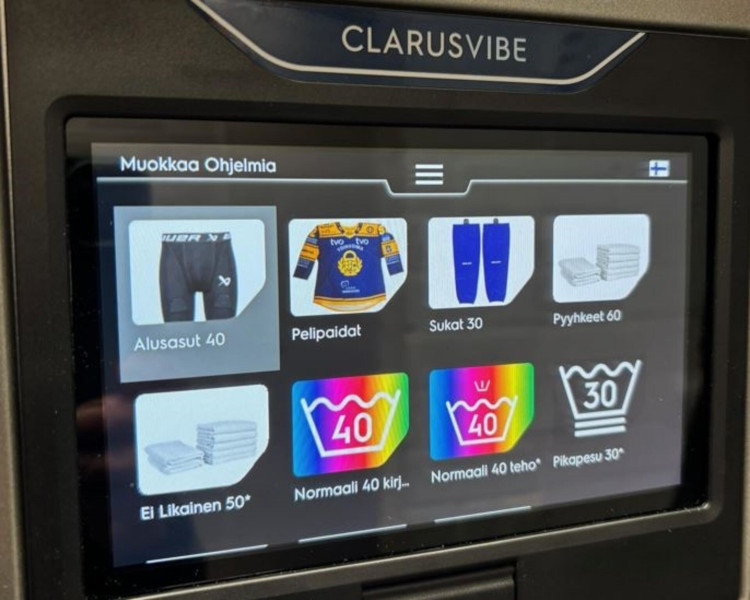 Close-up of Electrolux Professional ClarusVibe control panel for laundry machines with program selection